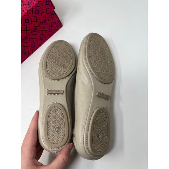 Tory Burch NIB Travel Minnie Flats with Pave Logo Sz 8 Stone - Picture 5 of 7